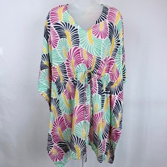 World Market Cotton Kaftan Tunic Beach Cover Up Tropical Lagenlook Free Size