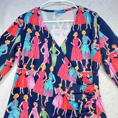 Lien & Giel Dress Womens XXL Navy Blue Retro Novelty Print Rockabilly Organic