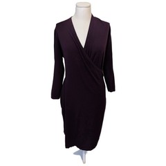 Calvin Klein Dark Purple Knit Dress Long Sleeve Minimalist Office Siren Midi L