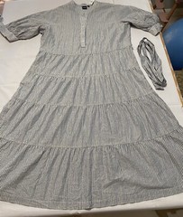 Gap Cotton (95%) BTN Front Blue Stripe 3/4 Sleeve Tier Belt Maxi XXL NWT ($118)