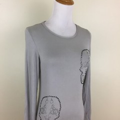 ZAC POSEN Light Gray Silver Skull Rhinestone Long Sleeve Dress Womens sz Small