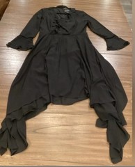 SHANI V NECK LONG SLEEVE HANKY HEM GEORGETTE RUFFLE Asymmetrical midi DRESS 8