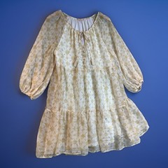 Lovecolette Womens Sheer Lined Geometric Long Balloon Sleeve Dress Yellow Medium