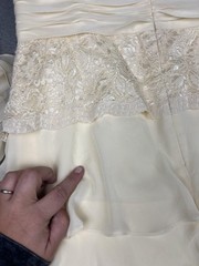 David&rsquo;s Bridal Dress Womens 16 Ivory Lace Bodice Tiered Chiffon V Neck Gown Maxi