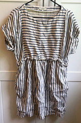 Madewell 1937 Women’s Blue White Striped Linen Puff Sleeve Shift Dress L