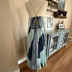 NWT Free People Womens Patchwork Halter Happy Days Maxi Dress Indigo Combo M/L