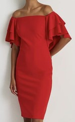 RALPH LAUREN Crepe Off The Shoulder Ruffle Red Sheath Cocktail Dress Women 10 12