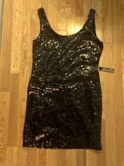 J FOR JUSTIFY BLACK SEQUINED DRESS, SLEEVELESS. SIZE LARGE