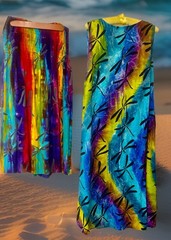 2 Batik Tie Dye Halter Sun Dresses, One Size, Rainbow Colorful, Festivals