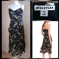 BNWOT – WHISTLES size 14 Lottie Black/Yellow Floral Frill Strappy Midi Dress