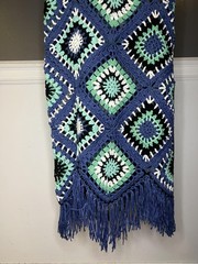 Elan Dress Womens Large Blue Crochet Granny Square Maxi Fringe Sundress Boho