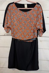 Ali Ro Dress 12 Orange Sequins Black Short Sleeves Party Cocktail Dressy