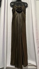 Mac Duggal Gold Metallic Pleated Maxi Dress Sz 6 Sweetheart Spaghetti Strap