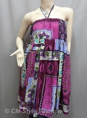 Halter Ethnic Batik Print Bohemian Tunic Dress / Skirt Purple S