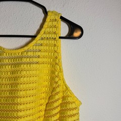 It’s Mini Tank Dress Womens Plus 1X Yellow Crochet Knit Scoop Neck Wide Straps