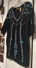 Wrangler Retro Western Boho Black Tunic Dress W/Aztec Inspired Embroidery Size M