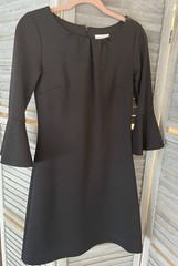 NWOT NY & Co. Black Dress w/ Gathered Neck & Bell Sleeves Sz XS Elegant!