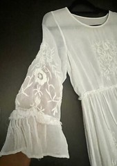 Rare vtg white chiffon maxi dress ,embroidery,ruffles pleats(wedding gown)S/M