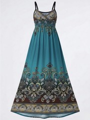 Bailey Girl Teal Paisley Maxi Dress V-Neck Adjustable Straps Smocked S