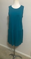 NWT EILEEN FISHER « L/G » JASPER BLUE TENCEL STRETCH ROUND NECK MINI DRESS $158
