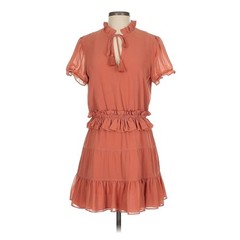 Tularosa Terracotta Rust Orange Ruffle Tiered Mini Dress Tassel Tie Small