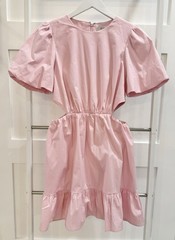 WAYF Cutout Short Sleeve Fit & Flare 97% cotton Minidress Pale Pink Size Sm