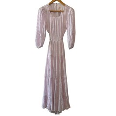 Cinq à Sept Lyle Cutout Striped Midi Dress Lilac White Cotton Blend Size 6 NWT