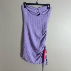 Shein NEW Size Medium Lavender Purple Strapless Ruched Lettuce Hem Dress AG1