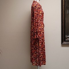 Ember Burgundy with Orange & Gold Flower Print Mesh Duster L