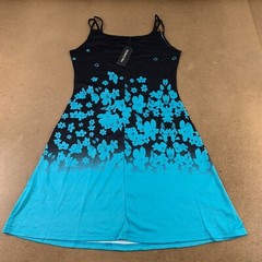 Noracora Women&rsquo;s Size Small Black Blue Floral Sleeveless A Line Tank Dress NWT