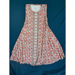 Style & Co Petite Red Floral Sleeveless Swing Dress PM Petite Medium Boho A-Line