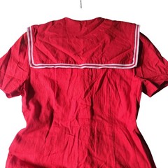 Red Linen Blend Button Down Sailor Collar Maxi Dress Size 10 Vintage Modest