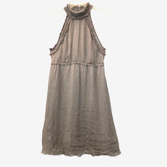 LEON MAX size S 100% Silk Chiffon Sleeveless Bare Shoulder Dress Keyhole Halter