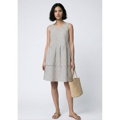 Andree by UNIT Striped Dress Women S Beige Blue Chevron Sleeveless Mini Casual