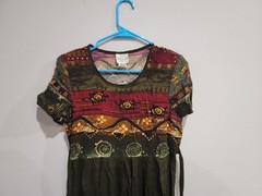 Bentley Aztec Print Maxi Dress Sz 12 Back Tie Short Sleeve USA Made Vintage 90s