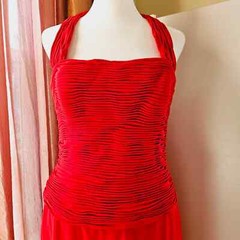 Size 10 Niteline Della Roufogali Red Halter Strap Ruched Bodice Elegant Formal