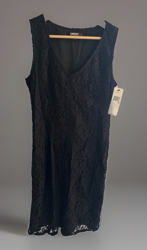DKNY Black Floral Lace Sleeveless Sheath Dress – Size 6- NWT