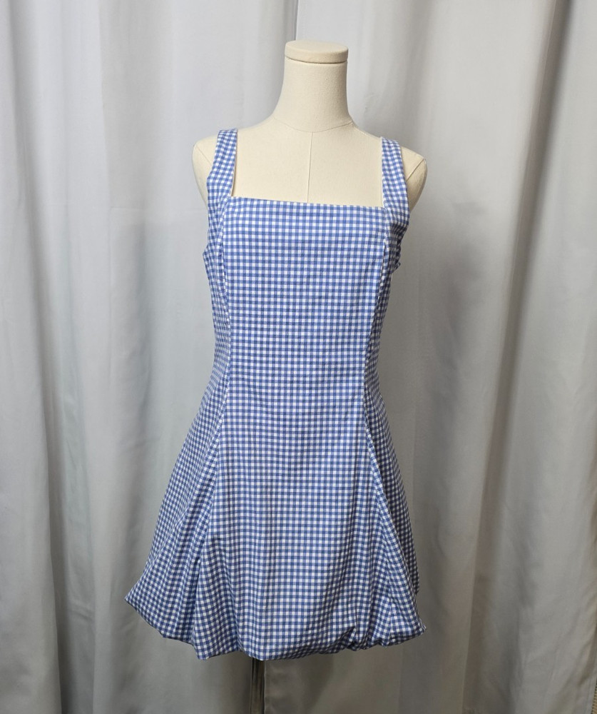 Abercrombie & Fitch Blue Gingham Bubble Dress Pockets Short Cottagecore Preppy