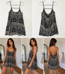 Free People Intimately Spring It On Slip Dress Blue Cream Paisley Spaghetti Sz M