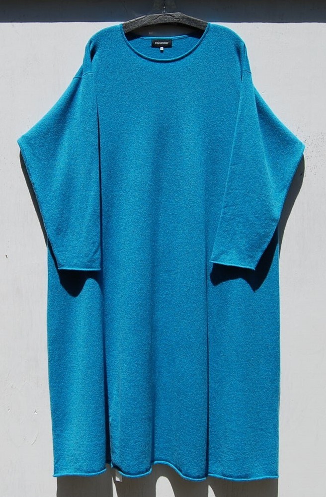 NEW Eskandar TURQUOISE Medium Weight Cashmere A-line 46&Prime; Long Sweater Dress O/S