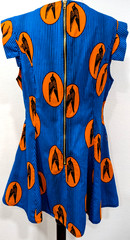 MAE OTTI Authentic African Print Mini Dress BIRDS Blue Black Stripe Size XL EUC*