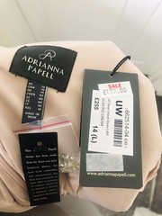 £255 ADRIANNA PAPELL MIDI V Neck beaded dress￼ SIZE 14 Large Cream Almond