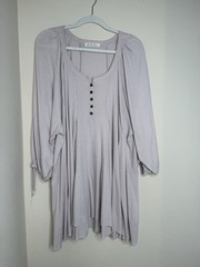 We The Free Beige Solid Ribbed Knit Henley Button Front Mini Dress M 3/4 Slv