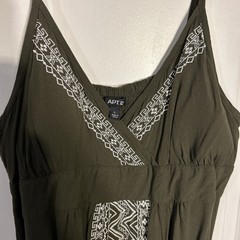Apt. 9 Mini Dress Olive Green With Embroidery Boho Country Summer Womans Size L