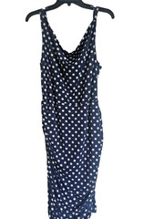 Star Vixen Blue/White Polka Dot Cowl Neck Sleeveless Ruched Maxi Dress L