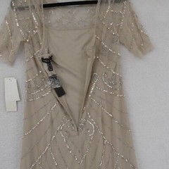 Papell Studio Dress Womens 4 Beige Biscotti Sequin Beaded Evening Gown Maxi