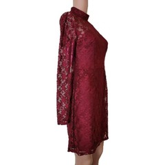 Betsey Johnson Mini Dress Womens 2 Star Lace Red Sheer Overlay sheer long sleeve
