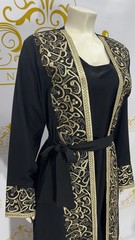 Abaya Cardigan Embroidery Arabic Letters Women&rsquo;s Modest Abaya Dress 2 Pieces Set