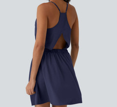 Halara Breezeful Lightweight Flowy Back Cut Out Blouson Mini Slip Dress MEDIUM