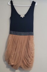 Alythea Black/Beige Tulle Fit & Flare Dress Scoop Neck Sleeveless Zip 1A
